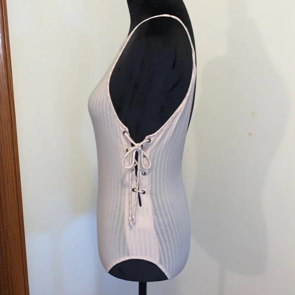 Lace Up Side Ribbed Bodysuit - Picture 2 of 9